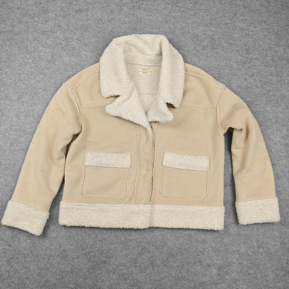 Marine Layer Jacket Womens Medium Beige Faux Suede Sherpa‎ Lined Snap Front